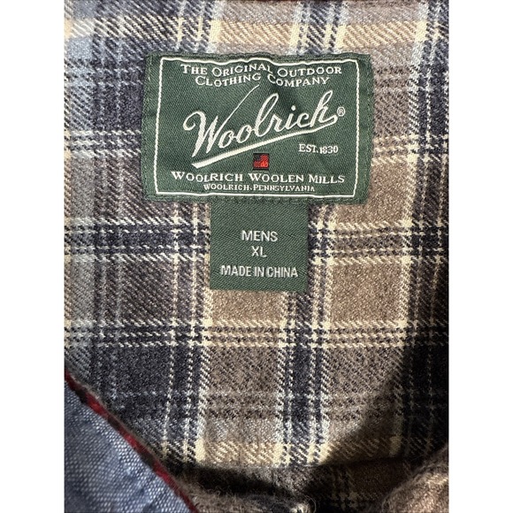 Woolrich Mens XL Heavy BROWN BLUE  Plaid L/S Flannel Button Up FLAP POCKETS - Picture 4 of 7